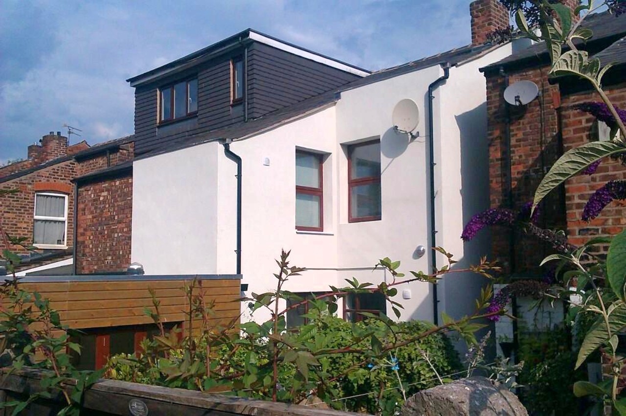 Rear exterior of post-retrofit home